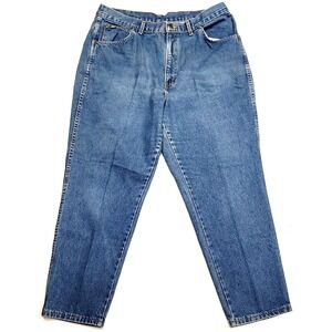 Vintage Chic High-Waisted Pleated Tapered Mom Blue Jeans Women's 22 Made in USA